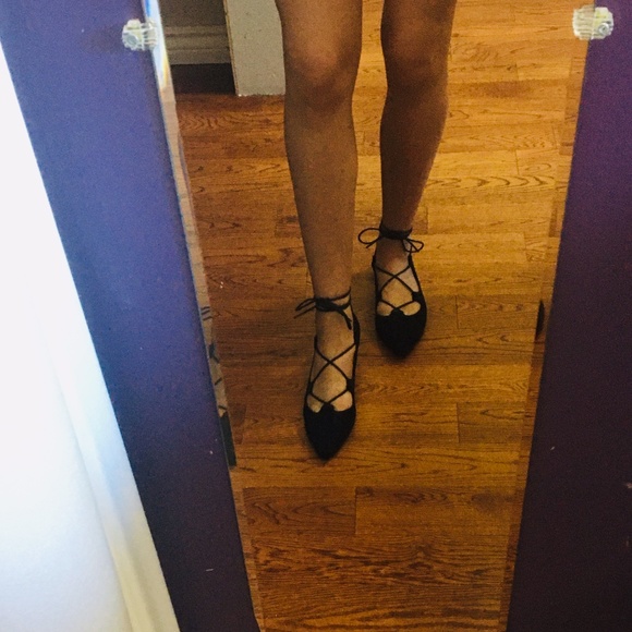 Black Tie-Up Flats - Picture 2 of 3